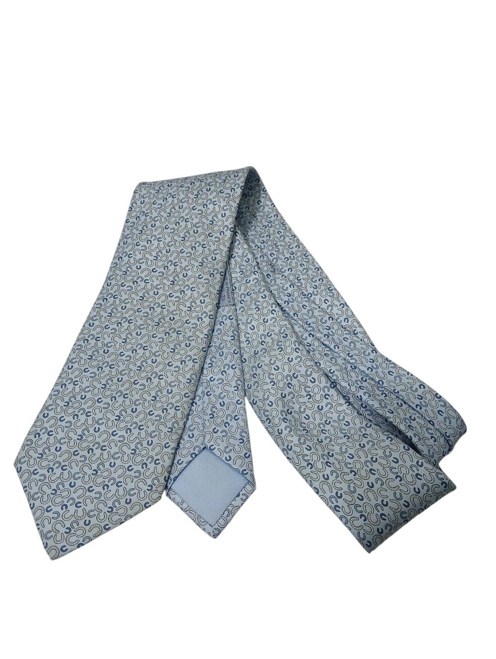 Hermès Blue Silk Men's Pointed Tie Horseshoe